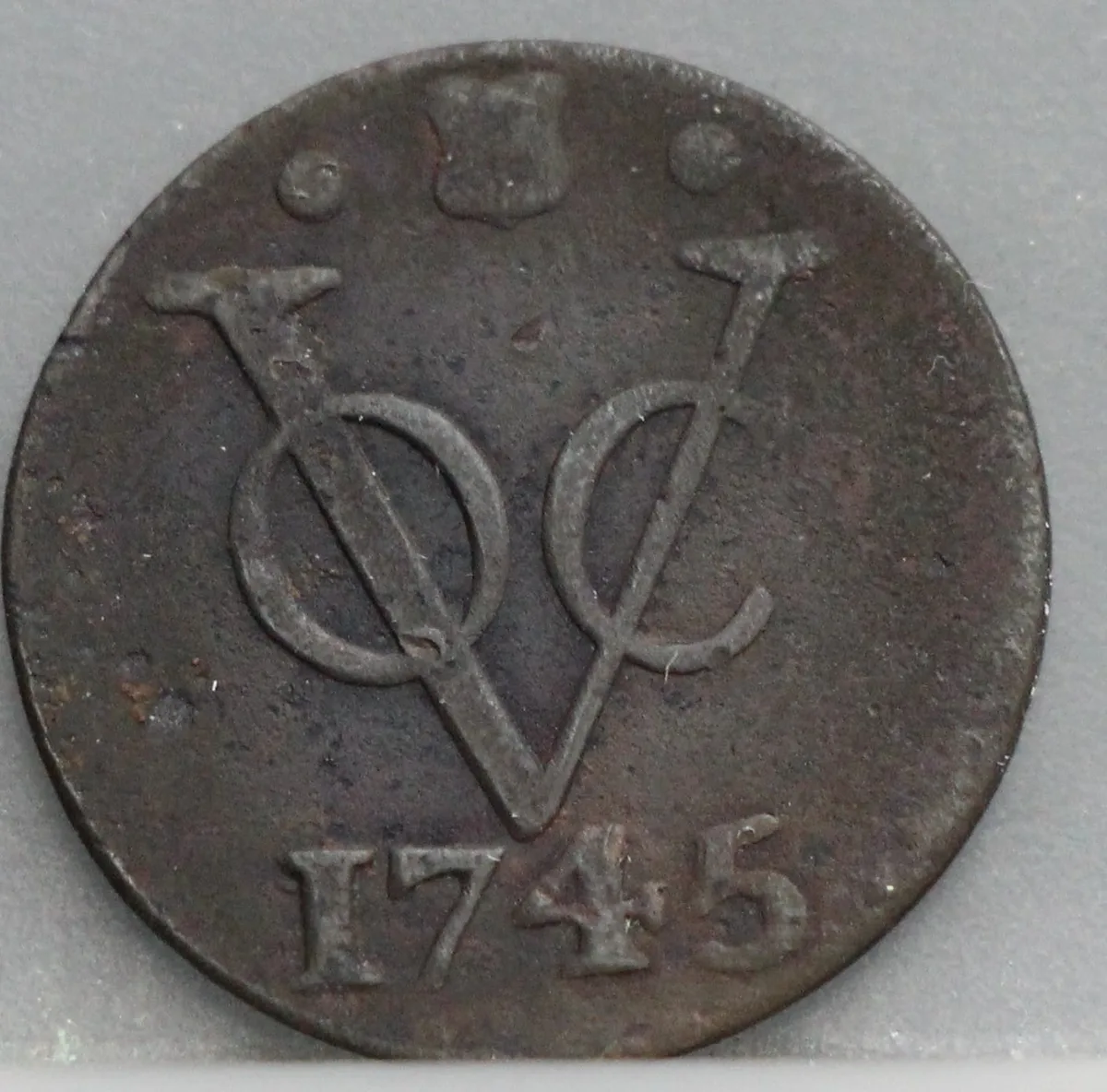 Duit 1745 Utrecht VOC — Koper voorzijde