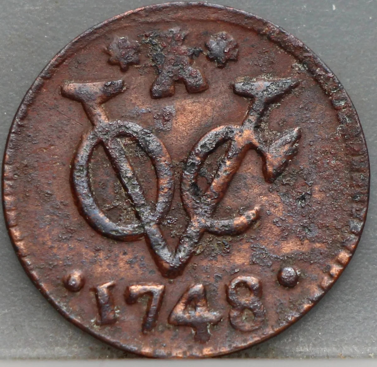 Duit 1748 Zeeland VOC voorzijde