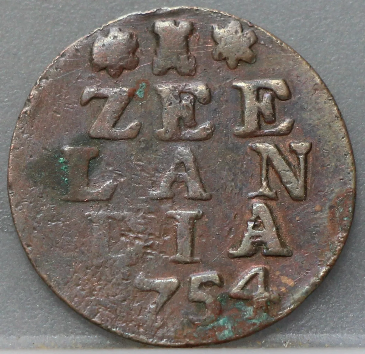 Duit 1754 Zeeland — Koper voorzijde