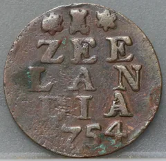 Duit 1754 Zeeland — Koper voorzijde