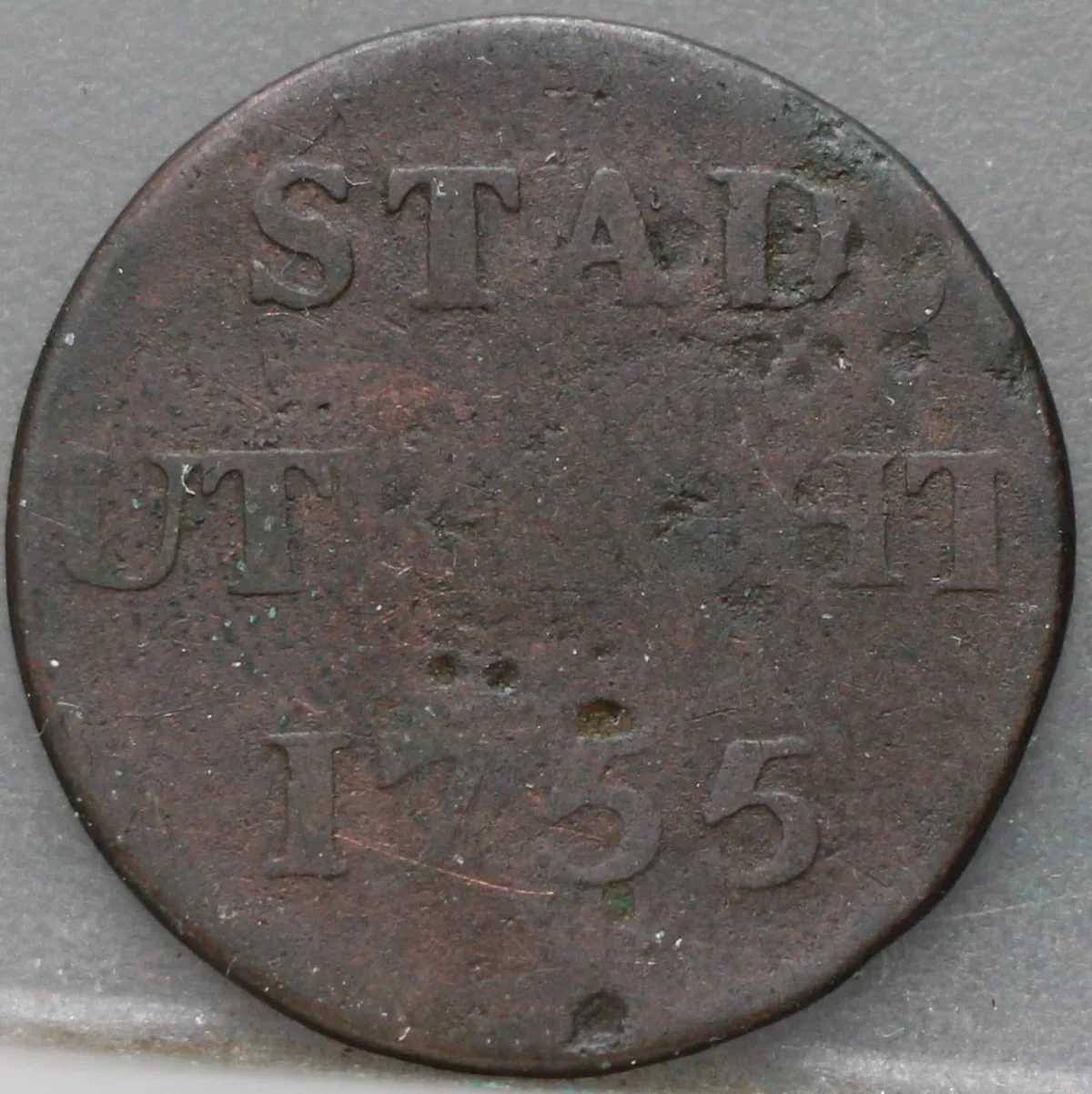 Duit 1755 Stad Utrecht voorzijde