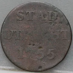 Duit 1755 Stad Utrecht voorzijde