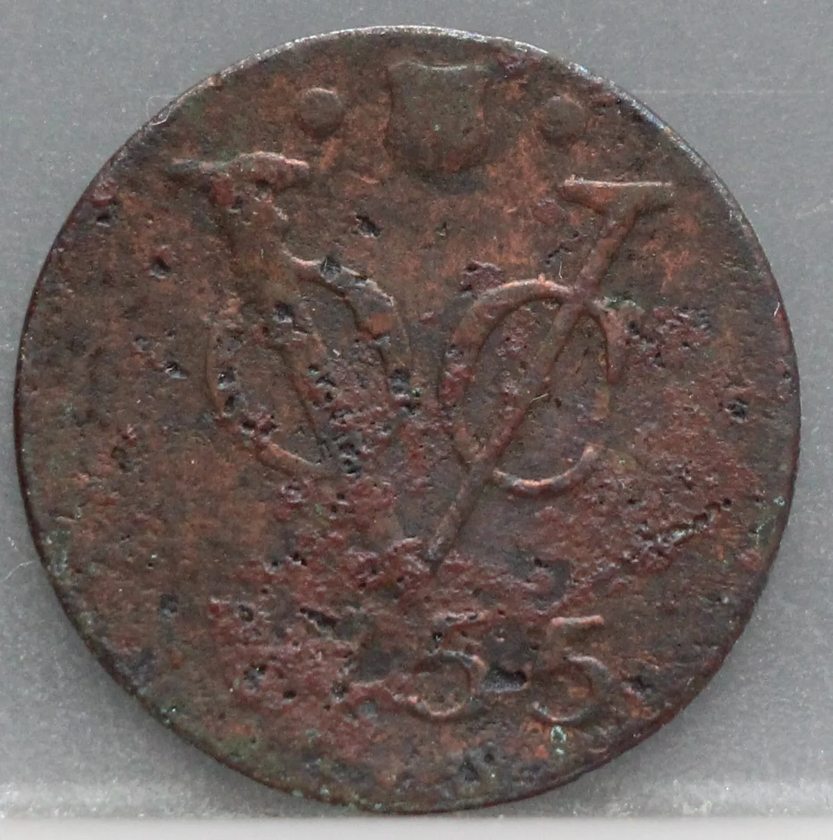 Duit 1755 Utrecht VOC — Koper voorzijde