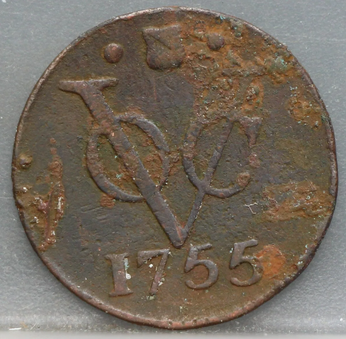 Duit 1755 Utrecht VOC — Koper voorzijde