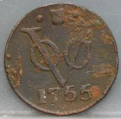 Duit 1755 Utrecht VOC — Koper voorzijde