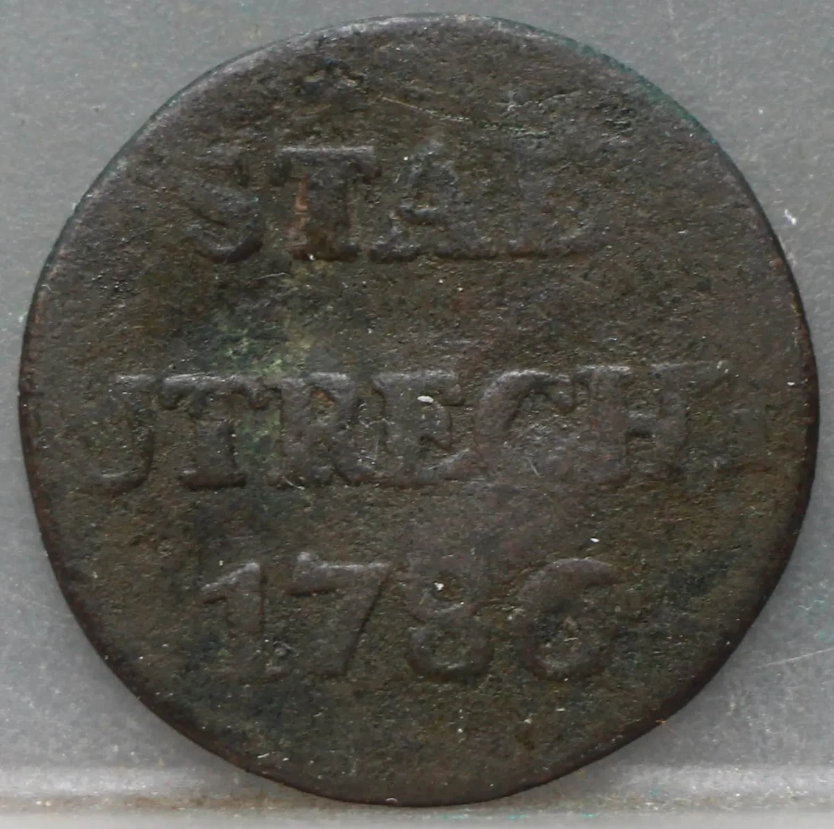 Duit 1786 Stad Utrecht voorzijde