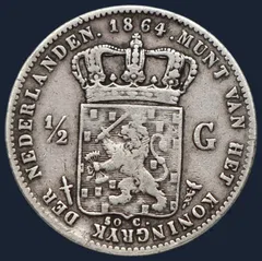 ½ Gulden 1864 Willem III Zilver