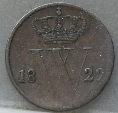 Halve Cent 1822 U — Koper voorzijde, 1/2 cent
