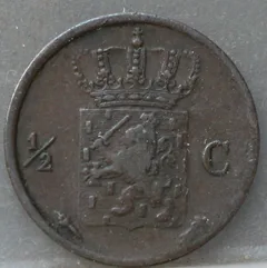 Halve Cent 1822 U — Koper achterzijde, 1/2 cent