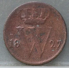 Halve Cent 1827 B — Koper voorzijde, 1/2 cent