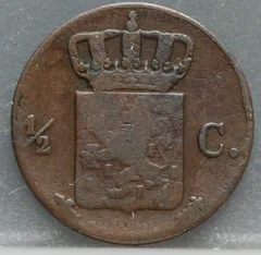 Halve Cent 1841 achterzijde, 1/2 cent