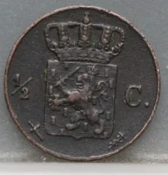 Halve Cent 1859 achterzijde, Nederland, ½ cent