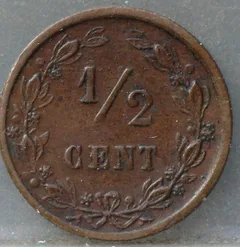 Halve Cent 1883 — Koper achterzijde, ½ cent