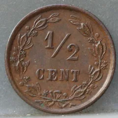Halve Cent 1886 — Koper achterzijde, 1/2 cent