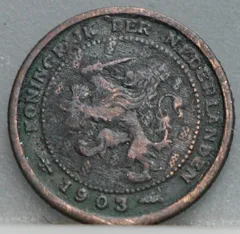 Halve Cent 1903 Nederland Brons voorzijde, ½ Cent