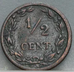 Halve Cent 1903 Nederland Brons achterzijde, ½ Cent