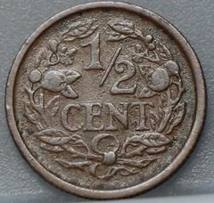 Halve Cent 1909 achterzijde, 1/2 cent