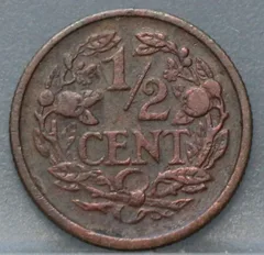 Halve Cent 1909 — Brons achterzijde, ½ cent