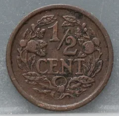 Halve Cent 1909 — Brons achterzijde, ½ cent