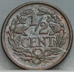 Halve Cent 1912 — Brons achterzijde, ½ Cent