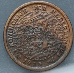 Halve Cent 1915 — Brons voorzijde, 1/2 cent