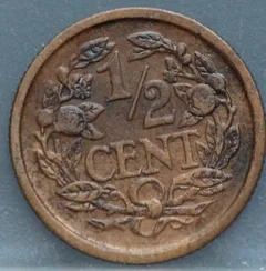 Halve Cent 1915 — Brons achterzijde, 1/2 cent