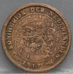 Halve Cent 1917 — Brons voorzijde, 1/2 cent