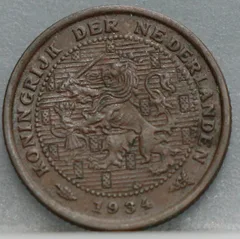 Halve Cent 1934 — Brons voorzijde, 1/2 cent