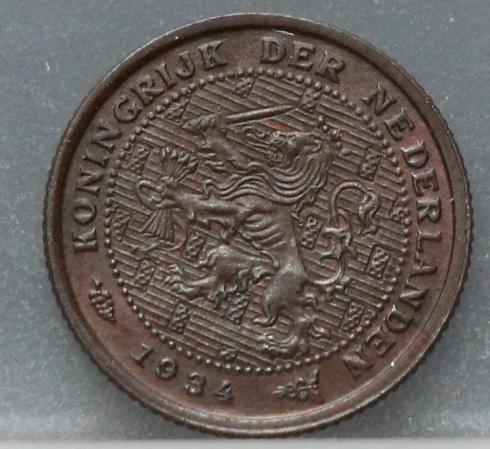 Halve Cent 1934 — Bronzen 1/2 Cent Wilhelmina voorzijde, brons