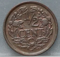 Halve Cent 1934 — Bronzen 1/2 Cent Wilhelmina achterzijde, brons