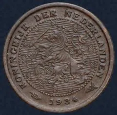 Halve Cent 1934 Wilhelmina