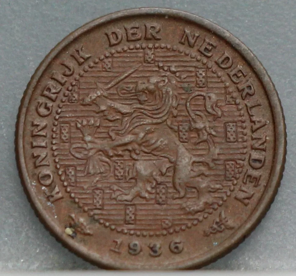 Halve Cent 1936 — Wilhelmina voorzijde, 1/2 cent