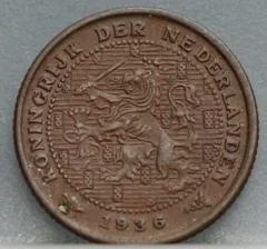 Halve Cent 1936 — Wilhelmina voorzijde, 1/2 cent
