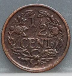 Halve Cent 1936 – Wilhelmina achterzijde, 1/2 cent