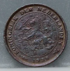 Halve Cent 1938 — Wilhelmina voorzijde, ½ cent