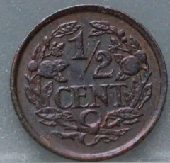 Halve Cent 1938 — Wilhelmina achterzijde, ½ cent