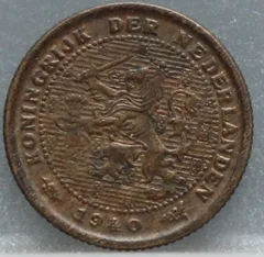 Halve Cent 1940 – Wilhelmina voorzijde, ½ cent
