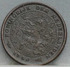 Halve Cent 1940 – Wilhelmina voorzijde, 1/2 cent