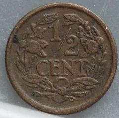 Halve Cent 1940 – Wilhelmina achterzijde, ½ cent