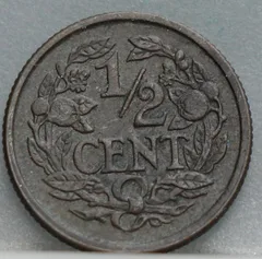 Halve Cent 1940 – Wilhelmina achterzijde, 1/2 cent