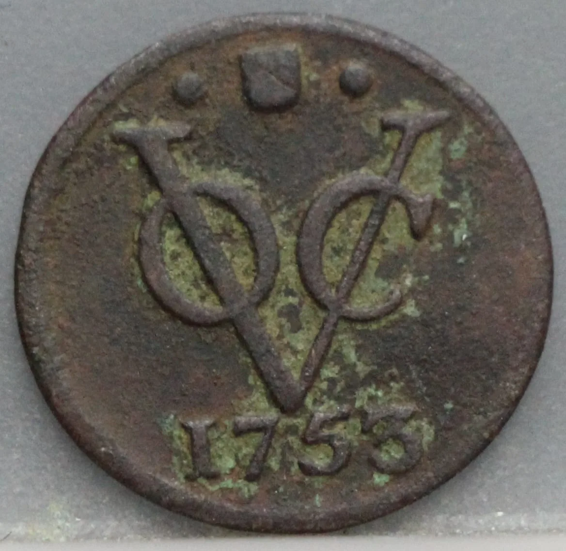 Halve Duit 1753 VOC — Koper voorzijde