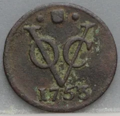 Halve Duit 1753 VOC — Koper voorzijde