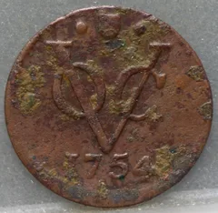 Halve Duit 1754 Utrecht — Koper VOC voorzijde