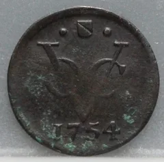 Halve Duit 1754 VOC — Koper voorzijde