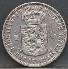 Halve gulden 1908 - 1/2 gulden 1908 Wilhelmina achterzijde