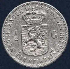 Halve gulden 1908 Wilhelmina