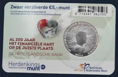 Nederland 5 euro 2014 coincard UNC 200 jaar Nederlandse Centrale Bank