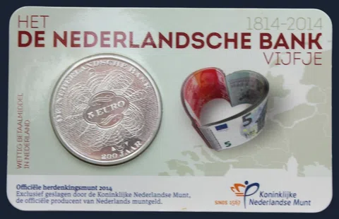 Nederland 5 euro 2014 coincard UNC 200 jaar Nederlandse Centrale Bank