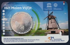 Nederland 5 euro 2014 Kinderdijk windmolens coincard UNC