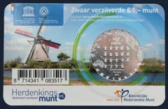 Nederland 5 euro 2014 Kinderdijk windmolens coincard UNC